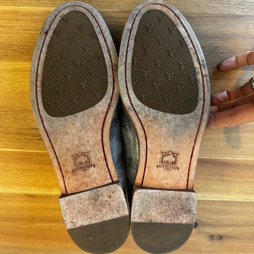 Trask Women 9.5 M Silver Metallic Camo Leather Mules Slip On Loafers Casual - Picture 11 of 12